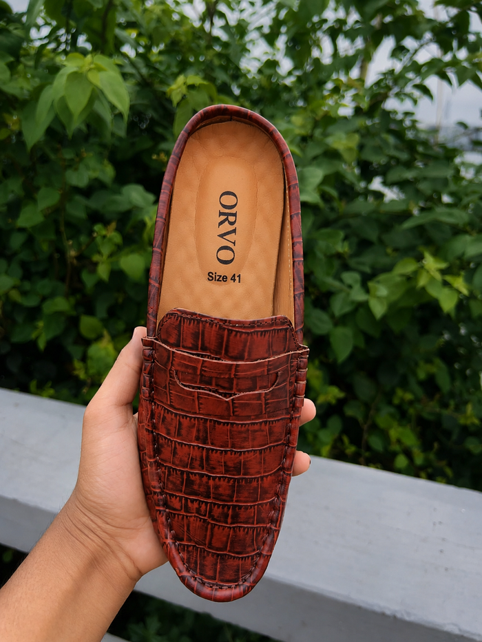 Cow Leather Crocodile Dice Half Shoe for men - OV-06